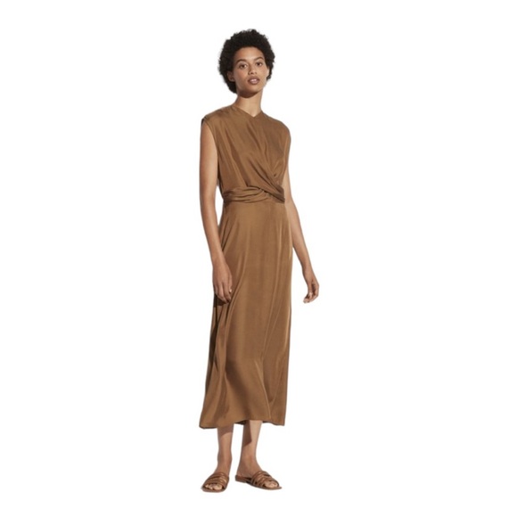Vince Silk Twist Front Sleeveless Midi Dress Women 10 NWT Luxe Minimalism Earthy - Picture 1 of 9